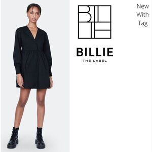 BILLIE The Label NWT XLarge Alexa Poplin Mini Dress Black Long sleeve